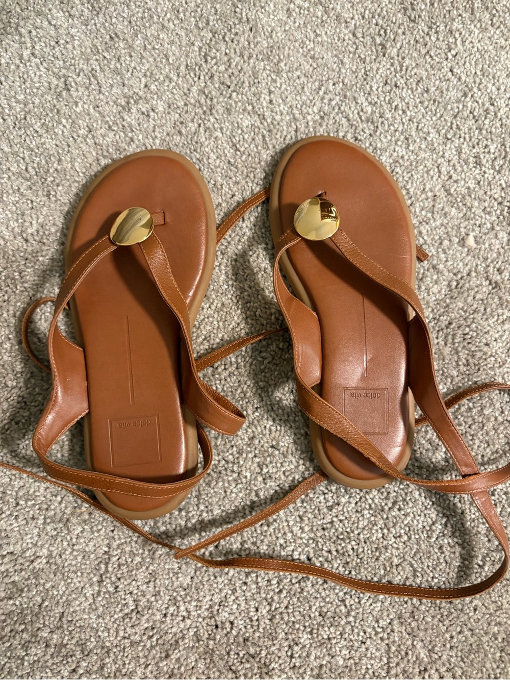 Dolce Vita Women's Tan Lace-Up Toe-Post Sandals with Gold Accent